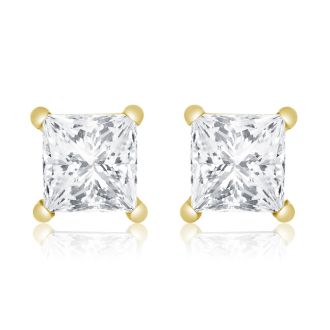 1ct Princess Diamond Stud Earrings in 14k Yellow Gold