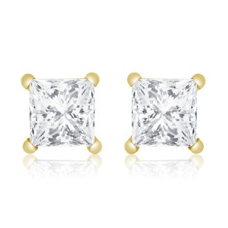 1ct Princess Diamond Stud Earrings in 14k Yellow Gold