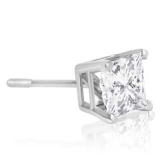 1 1/4ct Fine Quality Princess Diamond Stud Earrings In 14k White Gold