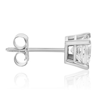 1 1/4ct Fine Quality Princess Diamond Stud Earrings In 14k White Gold