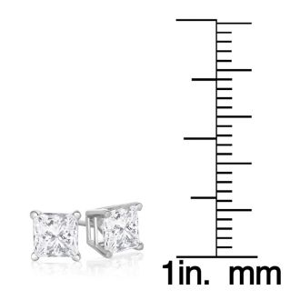 1 1/4ct Fine Quality Princess Diamond Stud Earrings In 14k White Gold