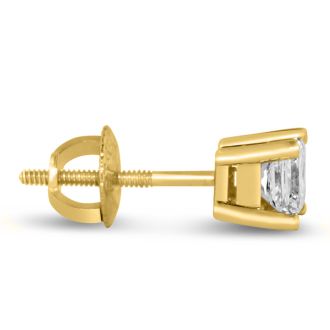 1 1/4ct Fine Princess Diamond Stud Earrings In 14k Yellow Gold