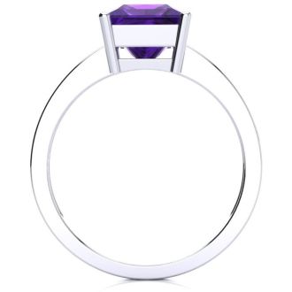 Square Step Cut 1 2/3ct Amethyst and Diamond Ring in 14K White Gold