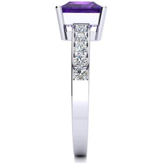 Square Step Cut 1 2/3ct Amethyst and Diamond Ring in 14K White Gold