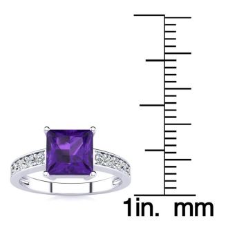 Square Step Cut 1 2/3ct Amethyst and Diamond Ring in 14K White Gold