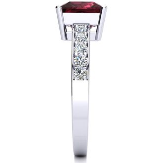 Garnet Ring: Garnet Jewelry: Square Step Cut 1 2/3ct Garnet and Diamond Ring in 14K White Gold