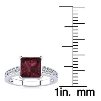 Garnet Ring: Garnet Jewelry: Square Step Cut 1 2/3ct Garnet and Diamond Ring in 14K White Gold