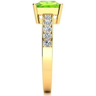 Square Step Cut 1 1/2ct Peridot and Diamond Ring in 14K Yellow Gold