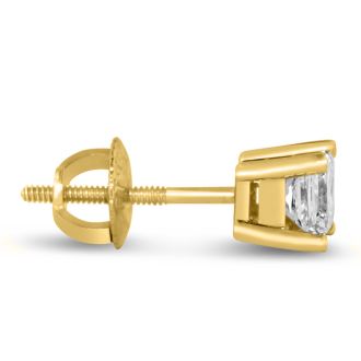1 1/2ct Fine Princess Diamond Stud Earrings In 14k Yellow Gold