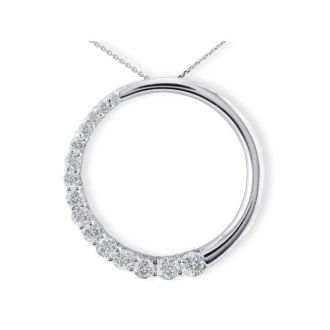 Sparkly 3/4ct Circle Style Journey Diamond Pendant in 14k White Gold