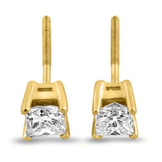 2ct Fine Quality Princess Diamond Stud Earrings In 14k Yellow Gold