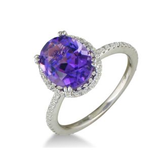 Stylish 3ct Amethyst and Diamond Ring in 14k White Gold