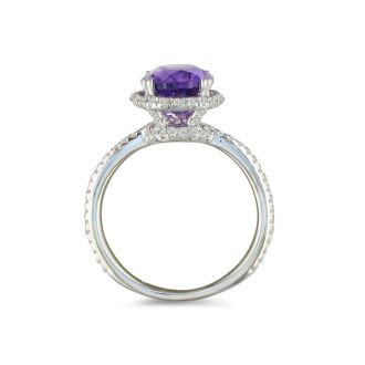 Stylish 3ct Amethyst and Diamond Ring in 14k White Gold
