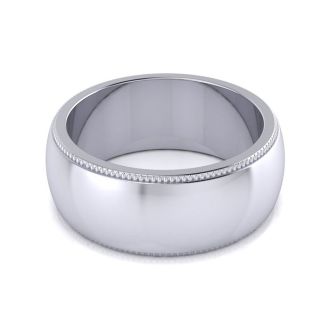 10K White Gold 8MM Heavy Comfort Fit Milgrain Ladies and Mens Wedding Band, Size 4
