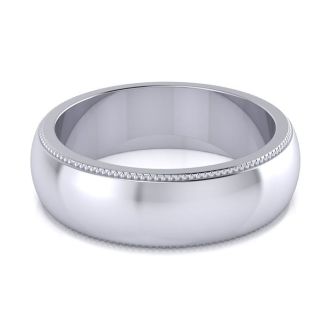 14K White Gold 6MM Heavy Milgrain Ladies and Mens Wedding Band, Size 5