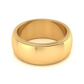 18K Yellow Gold 8MM Heavy Milgrain Ladies and Mens Wedding Band, Size 14
