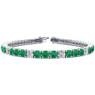 12 1/2 Carat Emerald and Diamond Alternating Tennis Bracelet In 14 Karat White Gold, 8 Inches