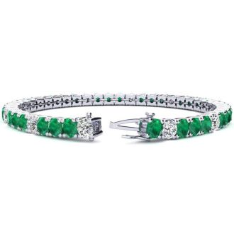 12 1/2 Carat Emerald and Diamond Alternating Tennis Bracelet In 14 Karat White Gold, 8 Inches