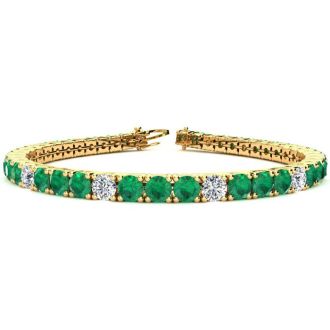11 Carat Emerald and Diamond Alternating Tennis Bracelet In 14 Karat Yellow Gold, 7 Inches