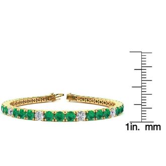 11 Carat Emerald and Diamond Alternating Tennis Bracelet In 14 Karat Yellow Gold, 7 Inches