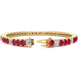 Ruby Bracelet; Ruby Tennis Bracelet; 12 1/3 Carat Ruby and Diamond Alternating Tennis Bracelet In 14 Karat Yellow Gold