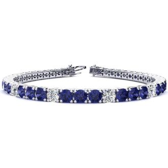 9 Carat Tanzanite and Diamond Alternating Tennis Bracelet In 14 Karat White Gold, 7 Inches