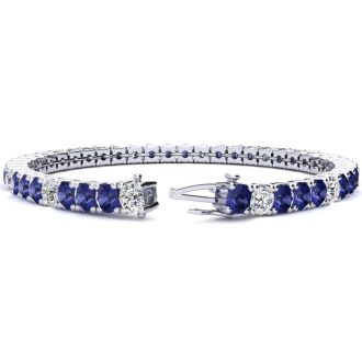 11 1/3 Carat Tanzanite and Diamond Alternating Tennis Bracelet In 14 Karat White Gold, 9 Inches
