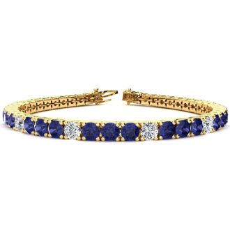 9 Carat Tanzanite and Diamond Alternating Tennis Bracelet In 14 Karat Yellow Gold, 7 Inches