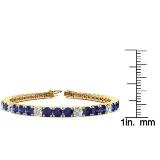 9 Carat Tanzanite and Diamond Alternating Tennis Bracelet In 14 Karat Yellow Gold, 7 Inches