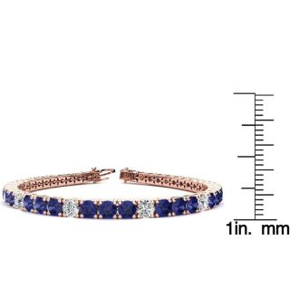 9 Carat Tanzanite and Diamond Alternating Tennis Bracelet In 14 Karat Rose Gold, 7 Inches