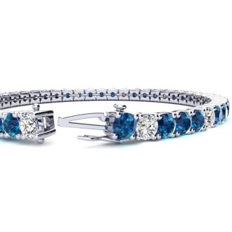 7 3/4 Carat Blue and White Diamond Alternating Tennis Bracelet In 14 Karat White Gold, 6 Inches