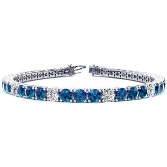11 1/5 Carat Blue and White Diamond Alternating Tennis Bracelet In 14 Karat White Gold, 8 1/2 Inches