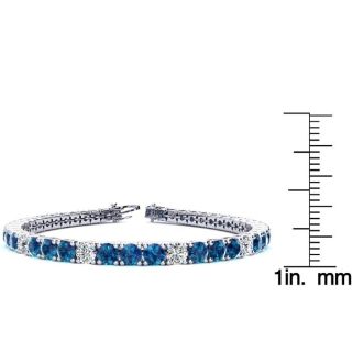 11 1/5 Carat Blue and White Diamond Alternating Tennis Bracelet In 14 Karat White Gold, 8 1/2 Inches