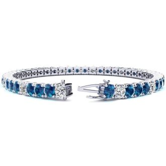 11 3/4 Carat Blue and White Diamond Alternating Tennis Bracelet In 14 Karat White Gold, 9 Inches