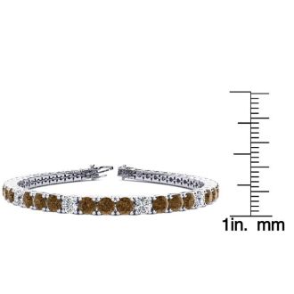 11 1/5 Carat Chocolate Bar Brown Champagne and White Diamond Alternating Tennis Bracelet In 14 Karat White Gold, 8 1/2 Inches