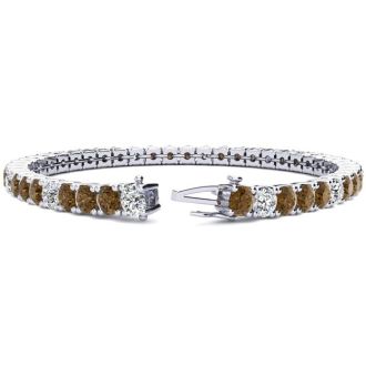 11 3/4 Carat Chocolate Bar Brown Champagne and White Diamond Alternating Tennis Bracelet In 14 Karat White Gold, 9 Inches