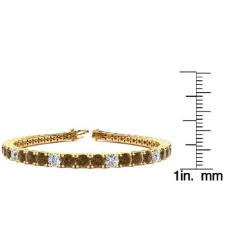 9 3/4 Carat Chocolate Bar Brown Champagne and White Diamond Alternating Tennis Bracelet In 14 Karat Yellow Gold, 7 1/2 Inches