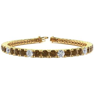 10 1/2 Carat Chocolate Bar Brown Champagne and White Diamond Alternating Tennis Bracelet In 14 Karat Yellow Gold, 8 Inches