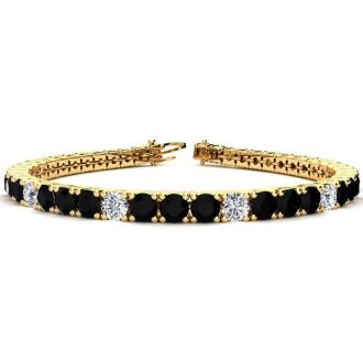 8 1/2 Carat Black and White Diamond Alternating Tennis Bracelet In 14 Karat Yellow Gold, 6 1/2 Inches