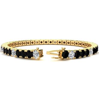 8 1/2 Carat Black and White Diamond Alternating Tennis Bracelet In 14 Karat Yellow Gold, 6 1/2 Inches