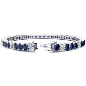 11 1/4 Carat Sapphire and Diamond Alternating Tennis Bracelet In 14 Karat White Gold, 6 1/2 Inches