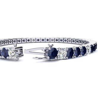 11 1/4 Carat Sapphire and Diamond Alternating Tennis Bracelet In 14 Karat White Gold, 6 1/2 Inches