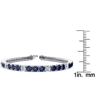 11 1/4 Carat Sapphire and Diamond Alternating Tennis Bracelet In 14 Karat White Gold, 6 1/2 Inches