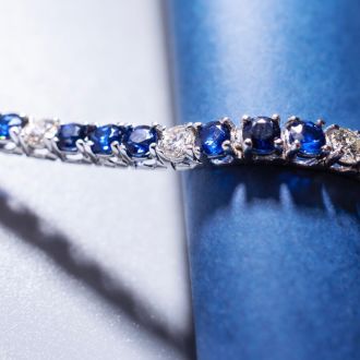 11 1/4 Carat Sapphire and Diamond Alternating Tennis Bracelet In 14 Karat White Gold, 6 1/2 Inches