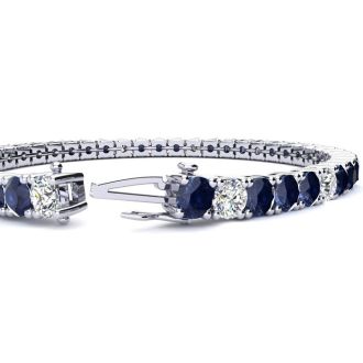 14 1/2 Carat Sapphire and Diamond Alternating Tennis Bracelet In 14 Karat White Gold, 8 1/2 Inches
