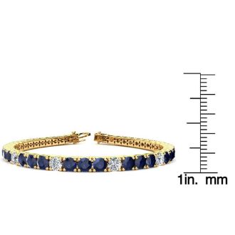 14 1/2 Carat Sapphire and Diamond Alternating Tennis Bracelet In 14 Karat Yellow Gold, 8 1/2 Inches