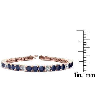 10 1/5 Carat Sapphire and Diamond Alternating Tennis Bracelet In 14 Karat Rose Gold, 6 Inches