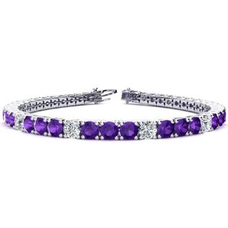 9 1/5 Carat Amethyst and Diamond Alternating Tennis Bracelet In 14 Karat White Gold, 7 Inches