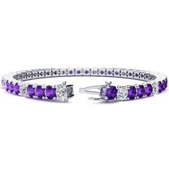 9 1/5 Carat Amethyst and Diamond Alternating Tennis Bracelet In 14 Karat White Gold, 7 Inches