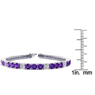 10 1/2 Carat Amethyst and Diamond Alternating Tennis Bracelet In 14 Karat White Gold, 8 Inches